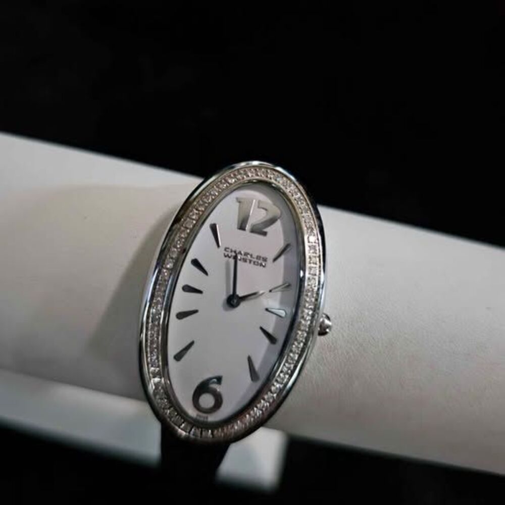 Charles Winston ladies Paris tank watch with diamond bezel